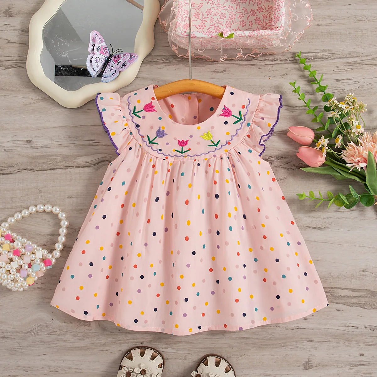 Dress Summer Colorful Polka Dot Flower Embroidery Princess