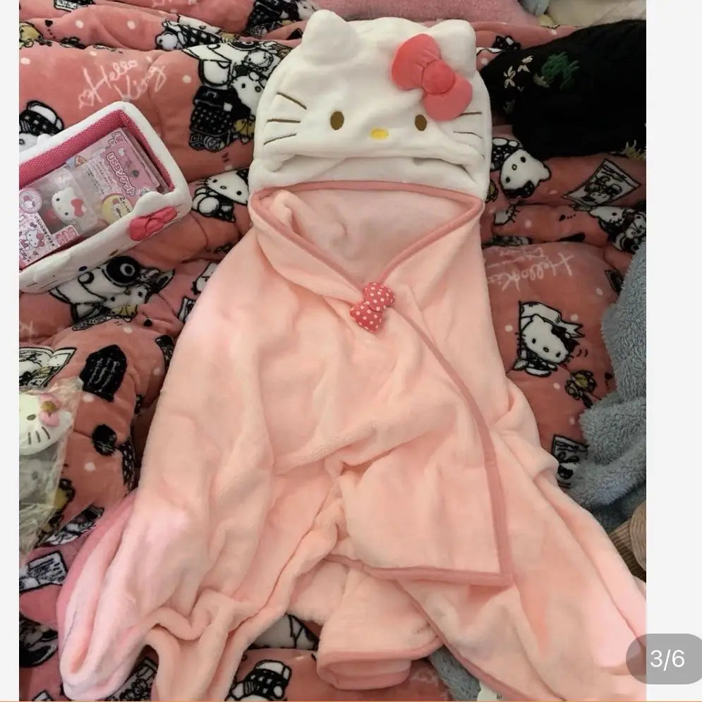 Hooded Coat Blanket Shawl Quilt Hat Keep Warm Soft