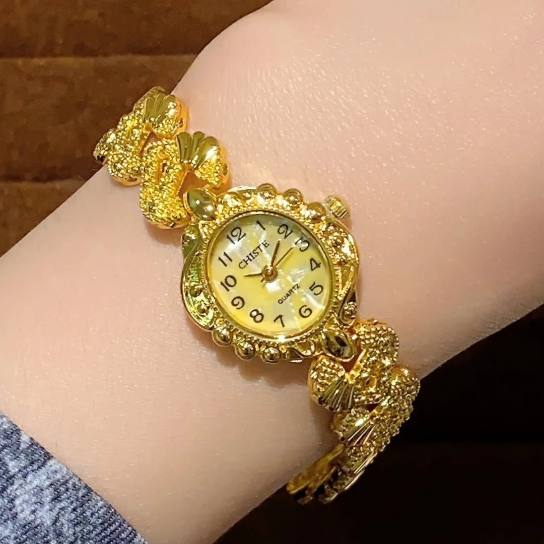 Vintage Gold Analog Quartz Watch Exquisite Arabic Numerals Dial