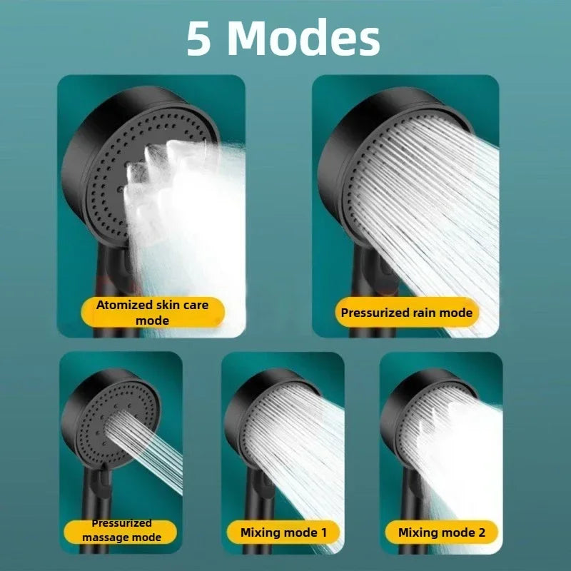 5 Mode Pressure Boost Shower Head Multifunction Adjustable Yield Shower