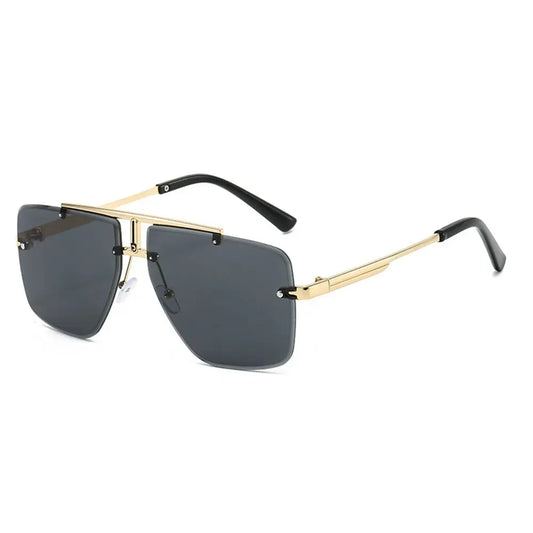 Oversized Double Bridge Sunglasses Square Frame Rimless Gradient Lens