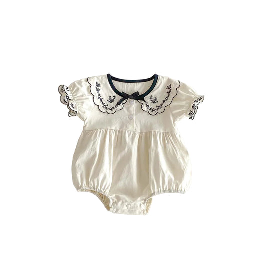 Baby Summer Embroidered Lapel Short Sleeve Triangle Jumpsuit