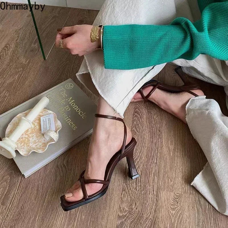 Summer Narrow Band Heel Sandals Women