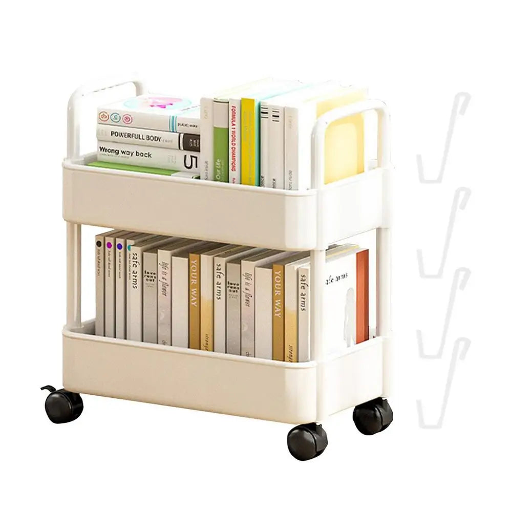 Under Table Storage Shelf with Wheel 2-Layer Movable Bookshelf Cart