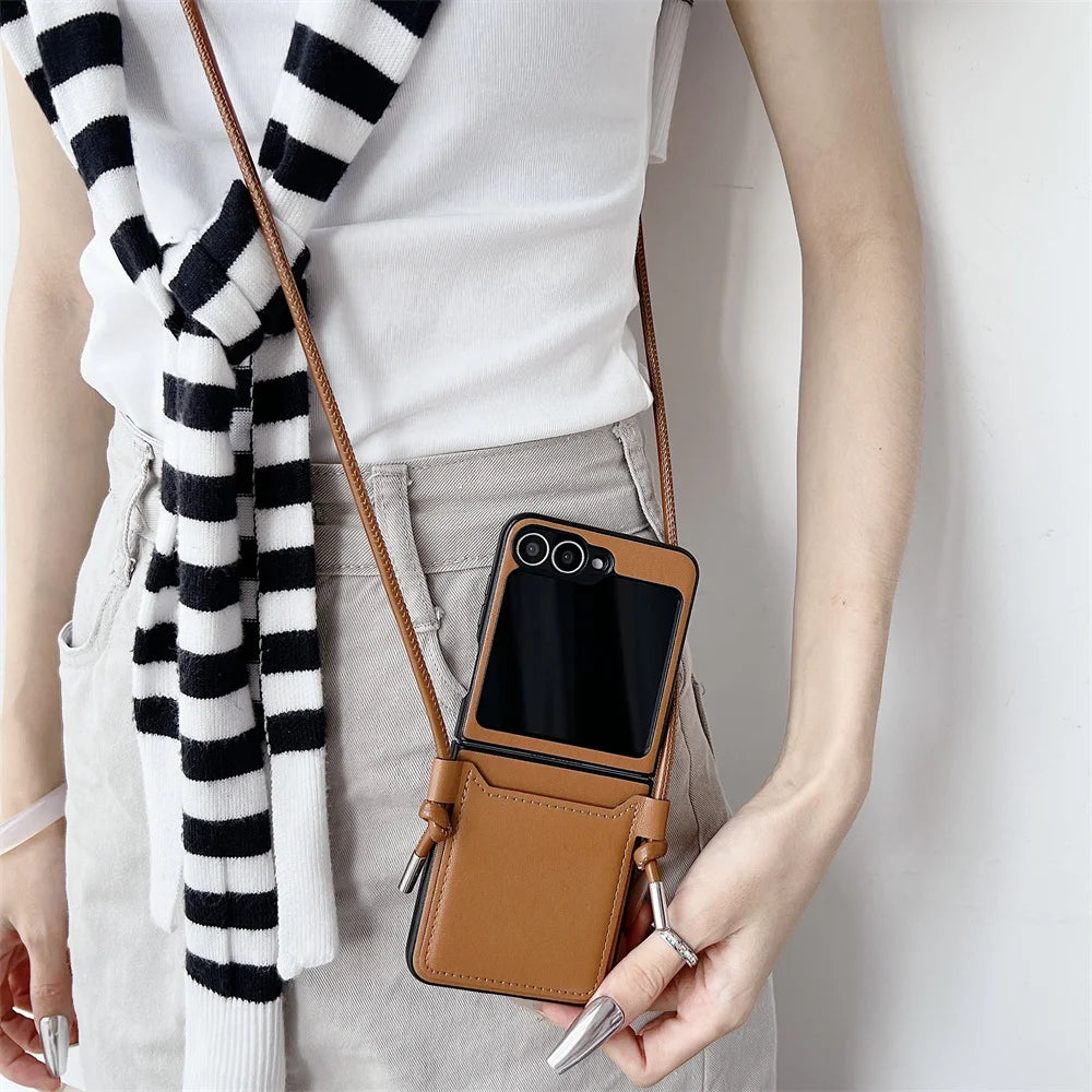 Card Bag Leather Folding Phone Case for Samsung Galaxy Z Flip
