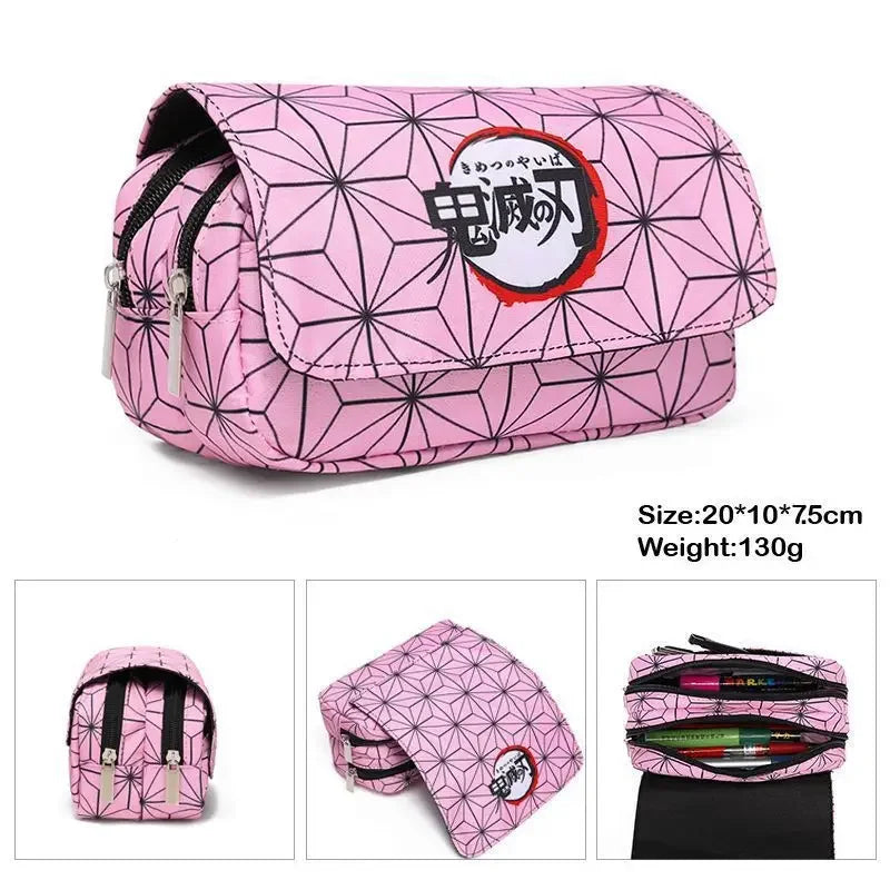 Anime Demon Slayer Pencil Case Student Bilayer Storage Bag