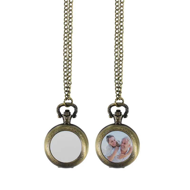 Vintage Necklace with Retro Pocket Watch Pendants Jewelry Sublimation Blanks Creative Gift