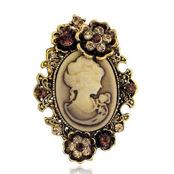 Vintage Crystal Rhinestones Cameo Brooches for Women Queen Head Brooch Pin