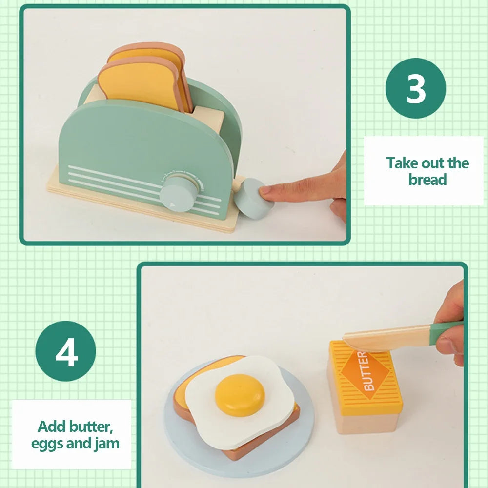 Wooden Toaster Toy Kids Bread