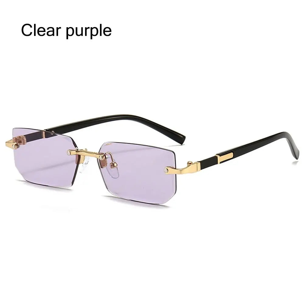 Trendy Rimless Sunglasses Frameless Rectangle Retro Shades Summer