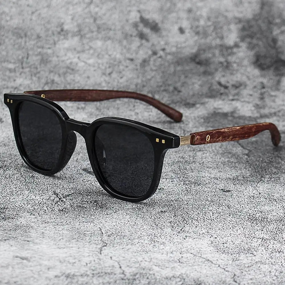 Trendy Retro Wood Grain Sunglasses Square Frame UV Protection