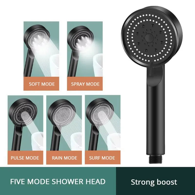5 Mode Pressure Boost Shower Head Multifunction Adjustable Yield Shower
