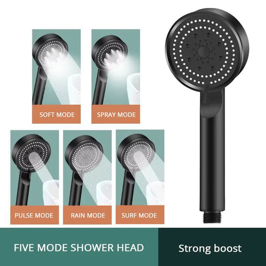 5 Mode Pressure Boost Shower Head Multifunction Adjustable Yield Shower