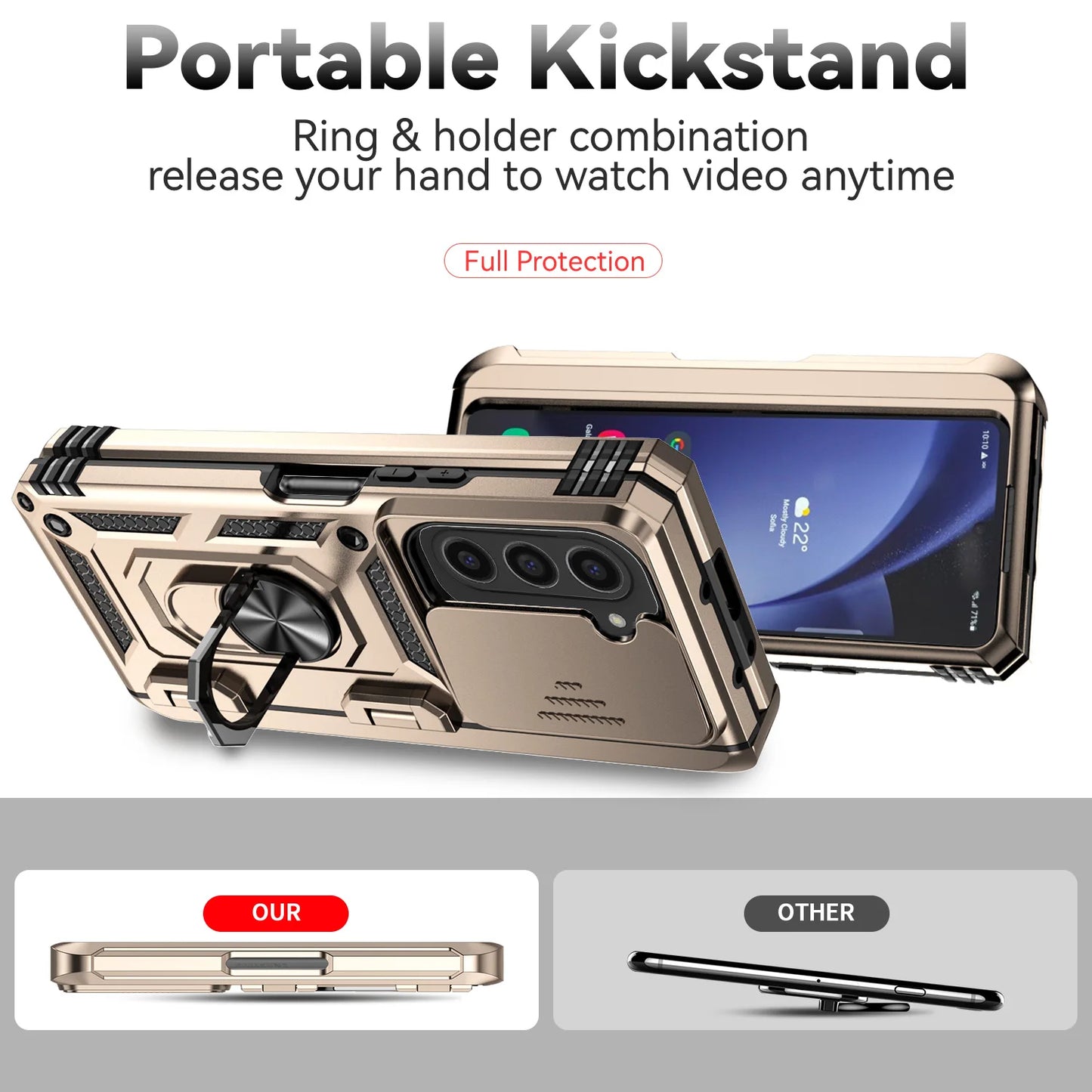 Slide Camera Phone Cover for Samsung Galaxy Z Fold Cases with Stand Holder Armor