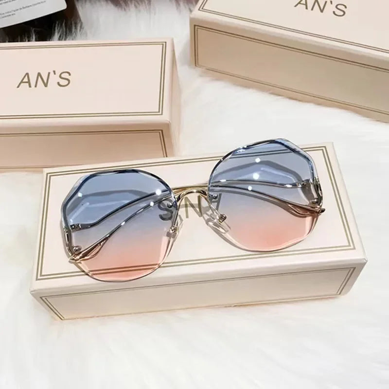 Rimless Sunglasses Polygonal Large Frame Gradient Sunscreen Eyeglasses