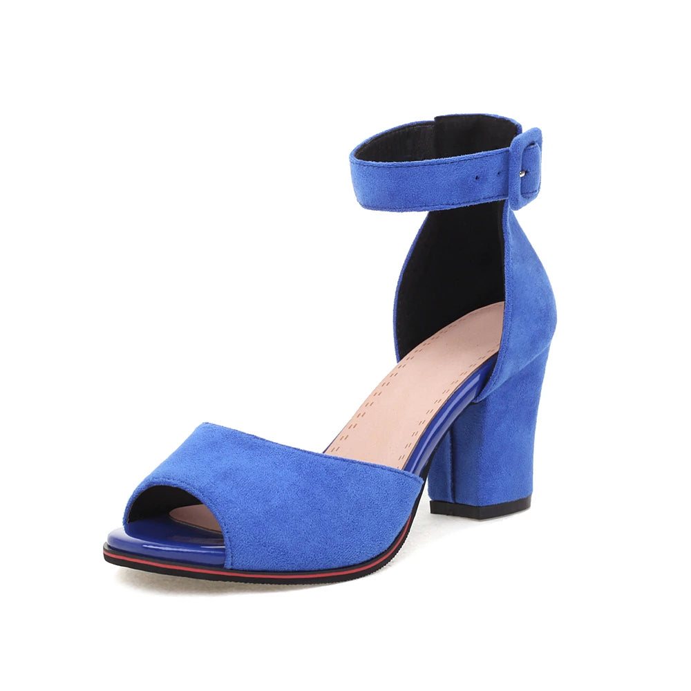 Blue Peep Toe Summer High Heels Women Sandals Wild Word Buckle