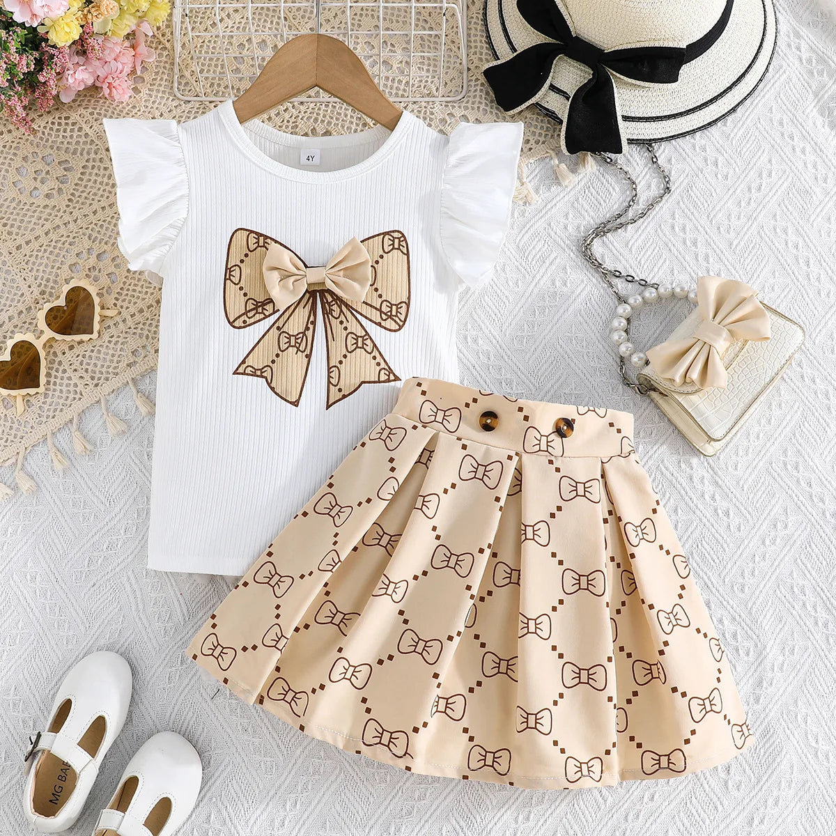 School Outfit Flutter Sleeve Front Bow