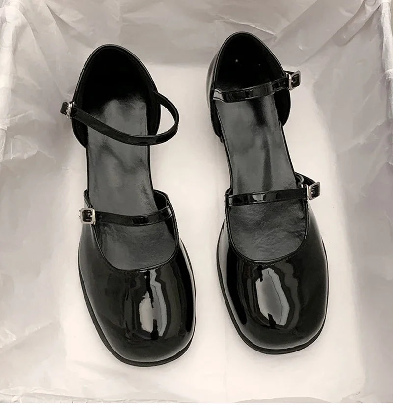 Buckle Pumps Women Elegant Shallow Hollow Thick Heel Casual Shoes