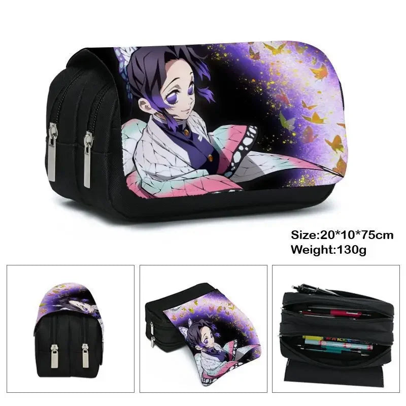 Anime Demon Slayer Pencil Case Student Bilayer Storage Bag