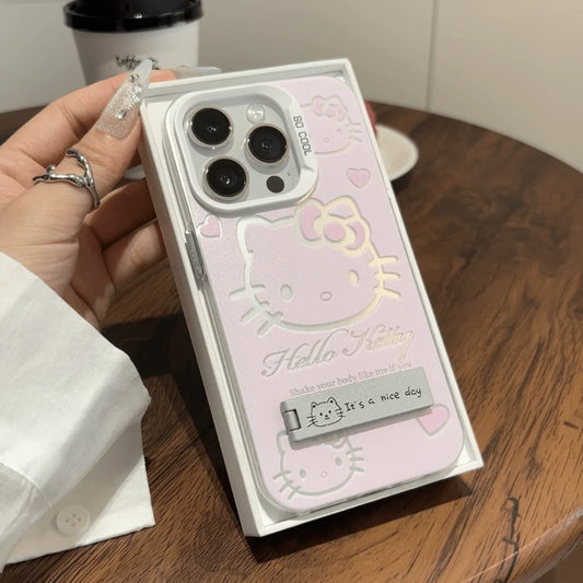 Pink Hello Kitty With Bracket Phone Case For iPhone