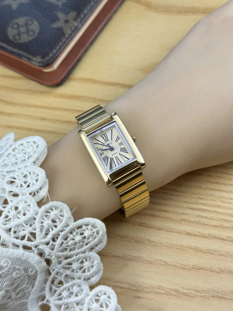 Vintage Small Gold Watch for Women Luxury Rectangular Watch Classic Quartz