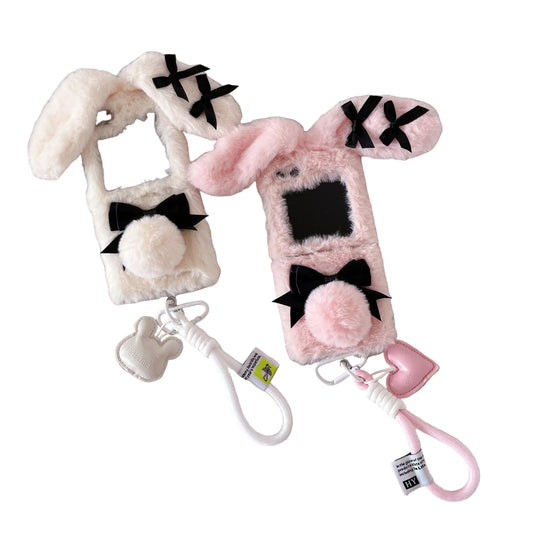 Bunny Folding Plush Phone Case with Lanyard Kawaii for Galaxy Z Flip