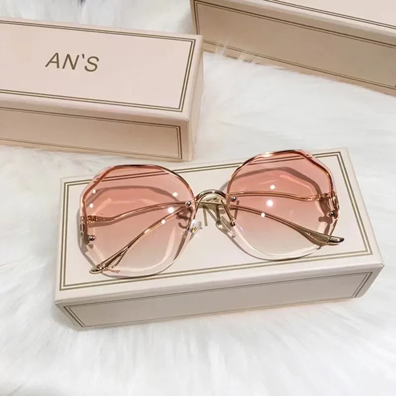 Rimless Sunglasses Polygonal Large Frame Gradient Sunscreen Eyeglasses