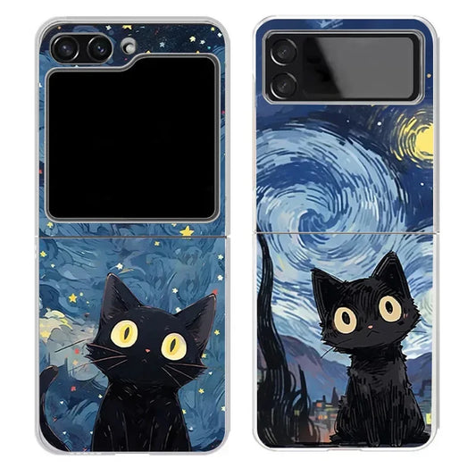 Artistic Black Cat Starry Night Case for Samsung Galaxy Z Flip