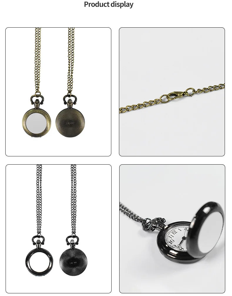 Vintage Necklace with Retro Pocket Watch Pendants Jewelry Sublimation Blanks Creative Gift