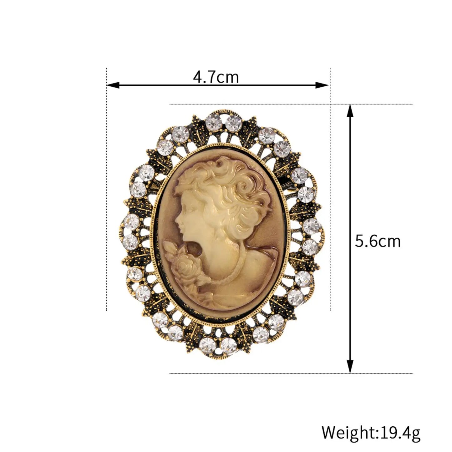 Lady Portrait Brooch Pin Rhinestone Vintage Style Gem Brooch