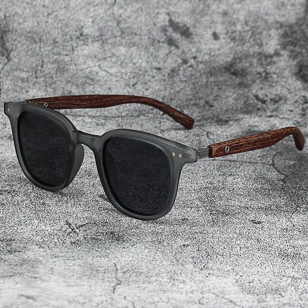 Trendy Retro Wood Grain Sunglasses Square Frame UV Protection