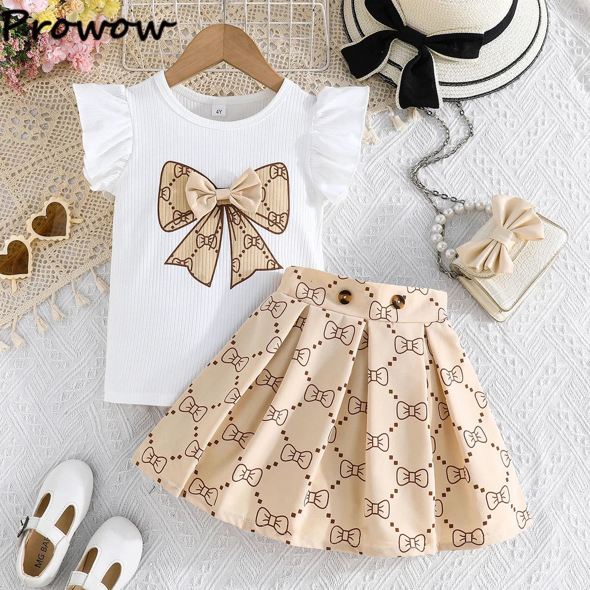 School Outfit Flutter Sleeve Front Bow