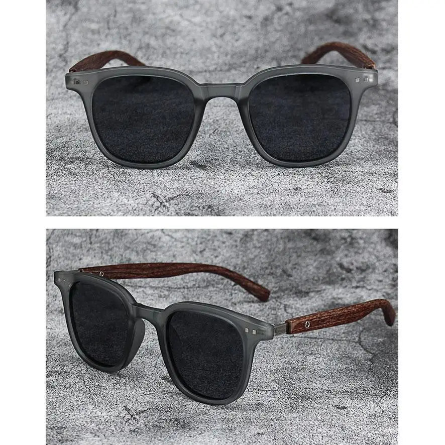Trendy Retro Wood Grain Sunglasses Square Frame UV Protection