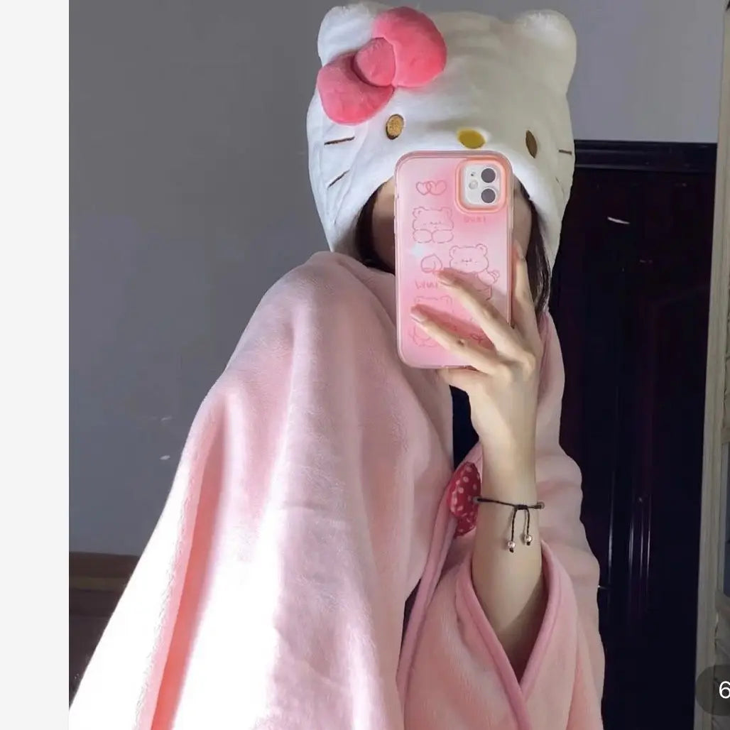 Hooded Coat Blanket Shawl Quilt Hat Keep Warm Soft