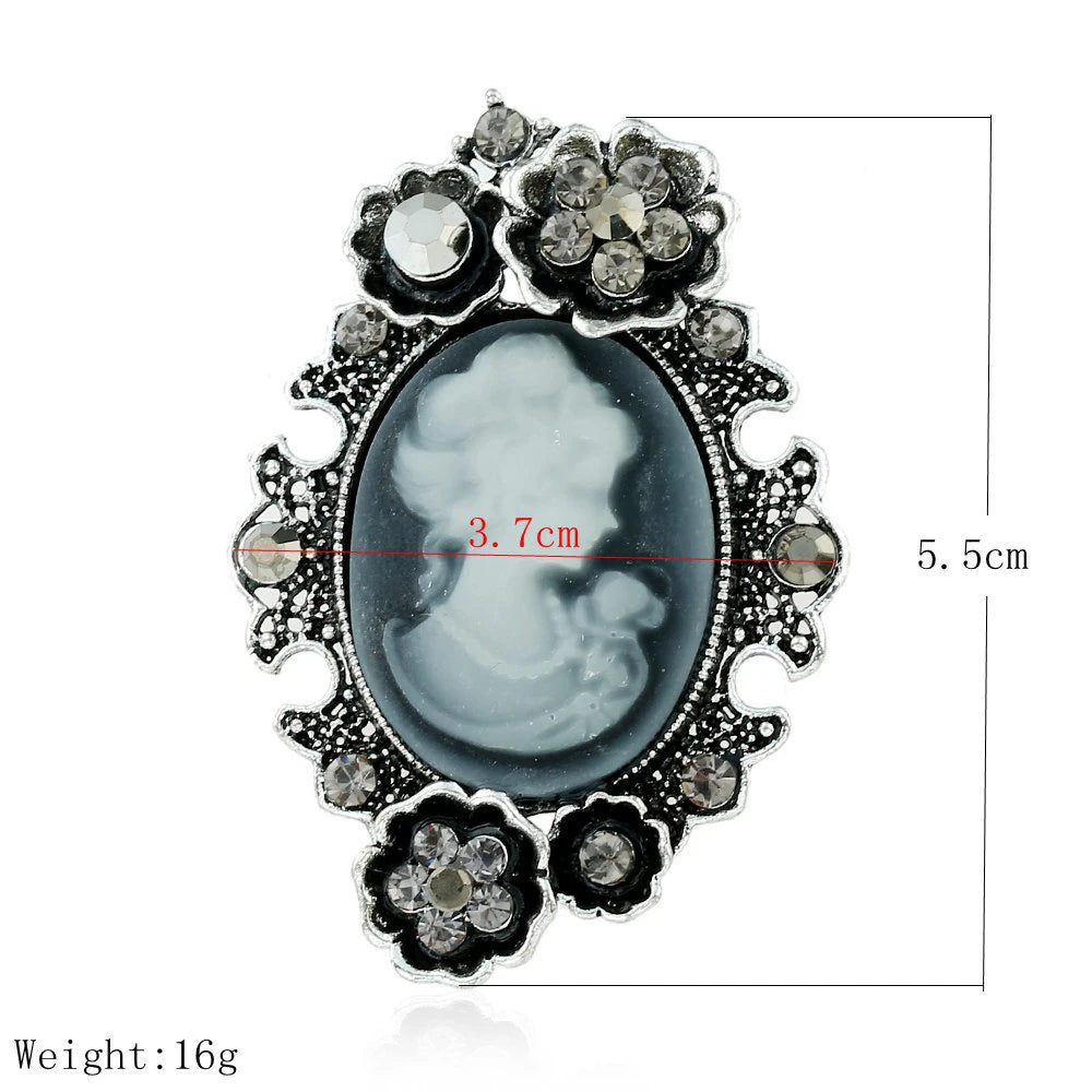 Vintage Crystal Rhinestones Cameo Brooches for Women Queen Head Brooch Pin