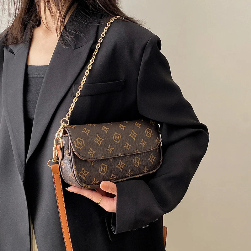 Retro printed small square bag versatile single shoulder bag