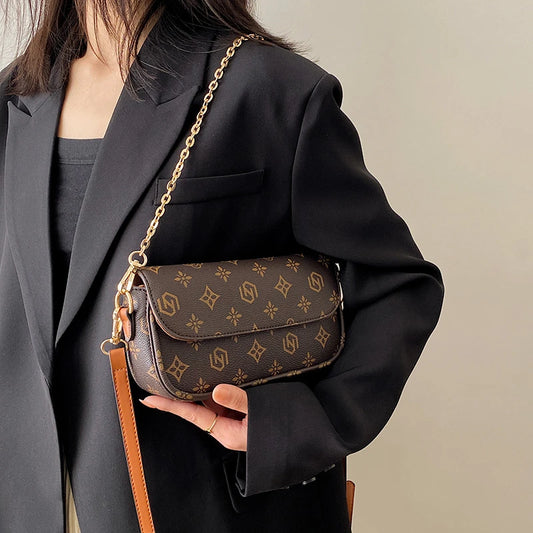 Retro printed small square bag versatile single shoulder bag