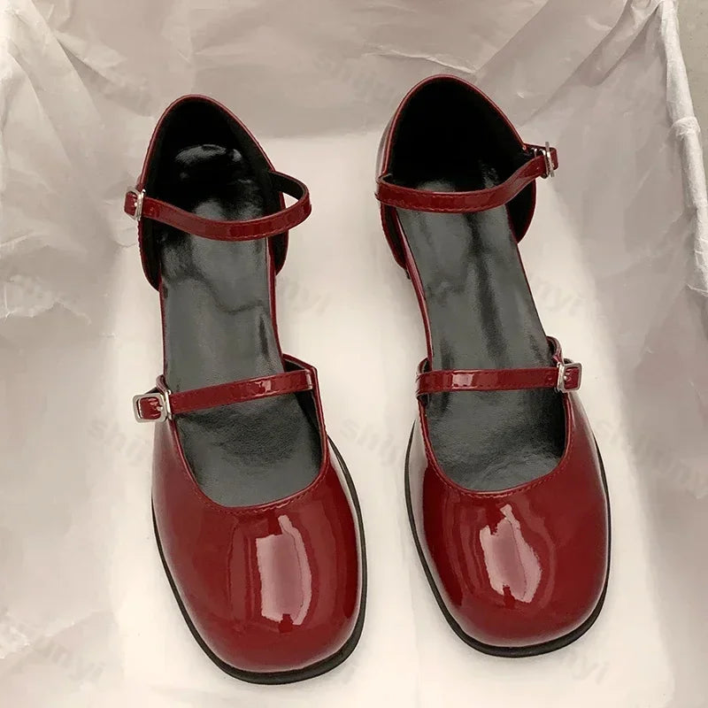 Buckle Pumps Women Elegant Shallow Hollow Thick Heel Casual Shoes