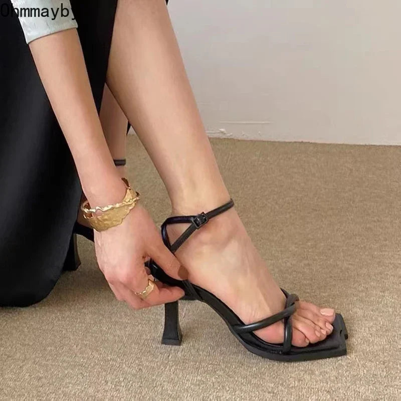 Summer Narrow Band Heel Sandals Women