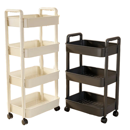 Multi-Layer Trolley Rack Plastic Trolley Kitchen Mobile Storage Rack with Wheels
