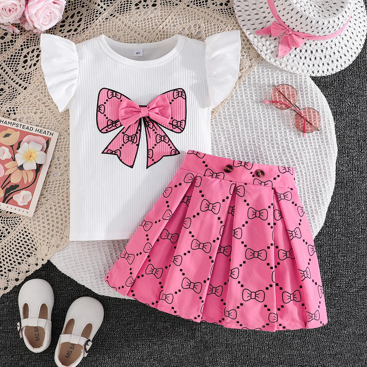 School Outfit Flutter Sleeve Front Bow