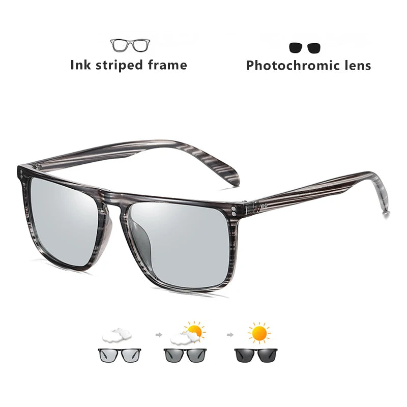 Brand Rivet Square Photochromic Sunglasses Polarized