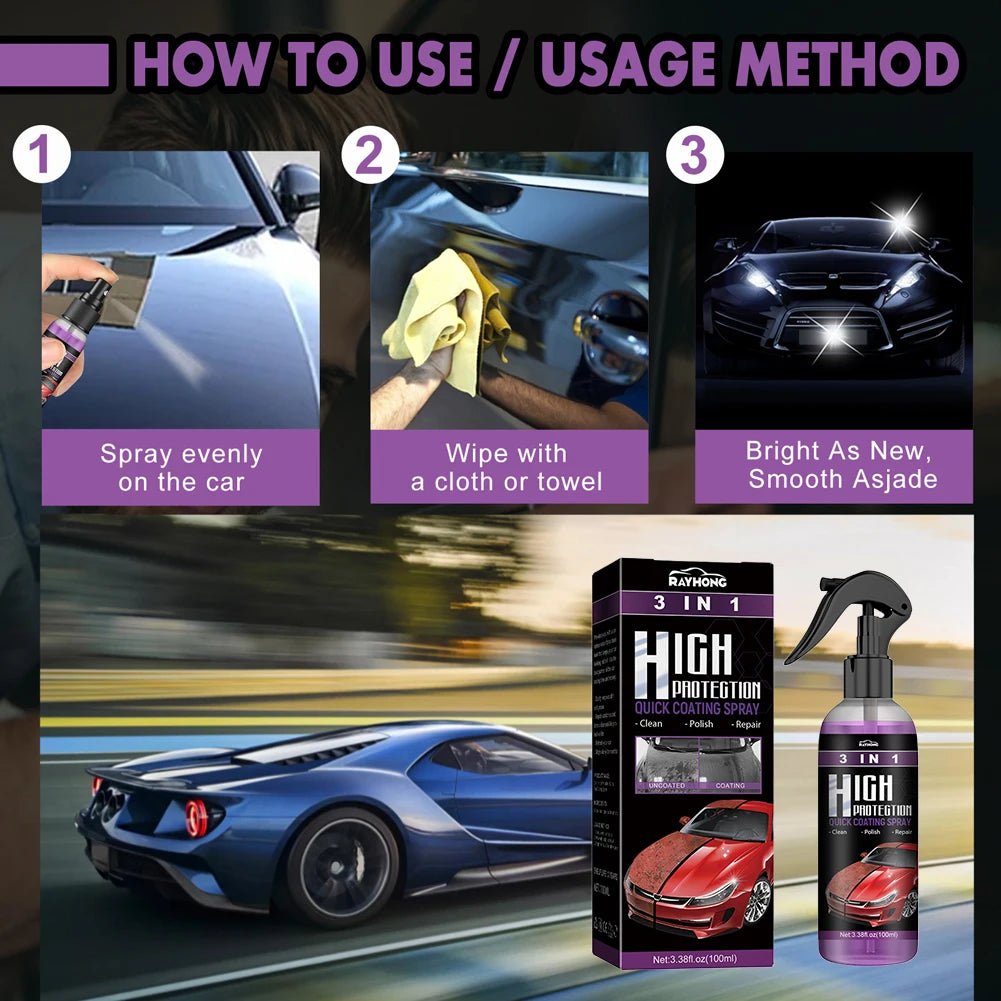 3in1 Quick Coat Polish Sealer Spray Auto Nano Ceramic Coating Agent Car