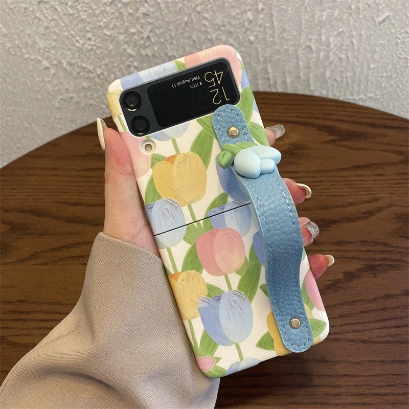 3D Tulip Wrist Strap Bracket Case for Samsung Galaxy Z Flip