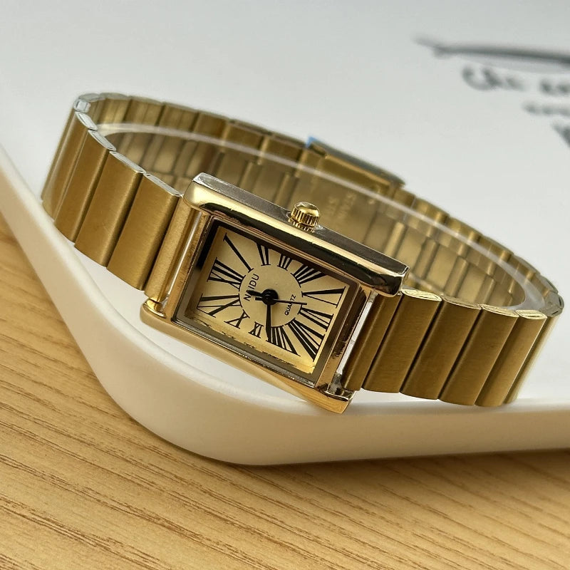 Vintage Small Gold Watch for Women Luxury Rectangular Watch Classic Quartz
