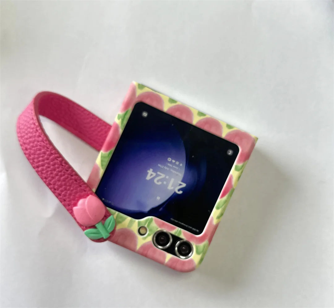 3D Tulip Wrist Strap Bracket Case for Samsung Galaxy Z Flip