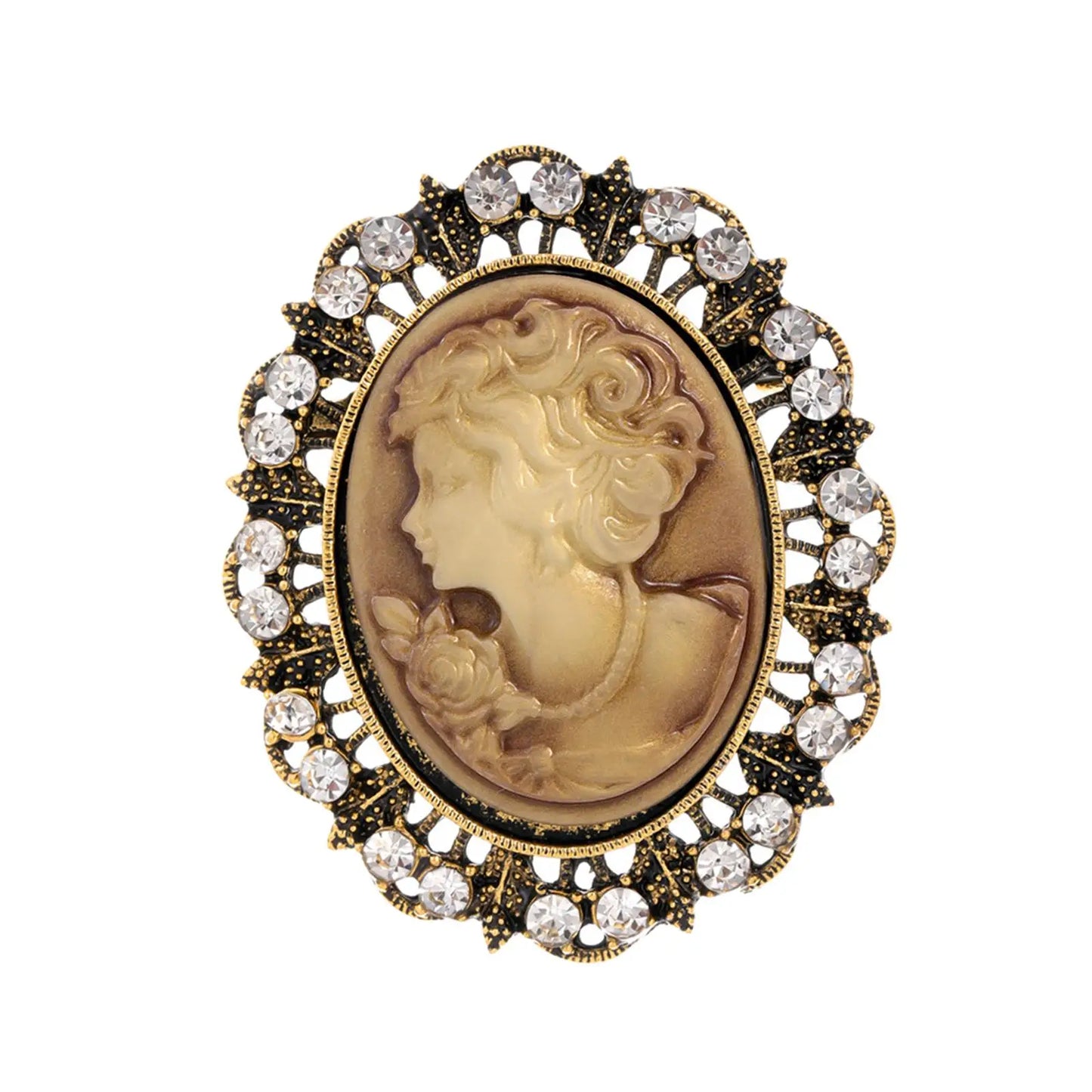 Lady Portrait Brooch Pin Rhinestone Vintage Style Gem Brooch