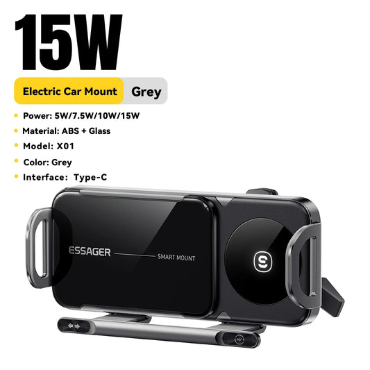 Essager 15W Car Wireless Charger Dual Coil One-Touch Rotatable Car Phone Holder