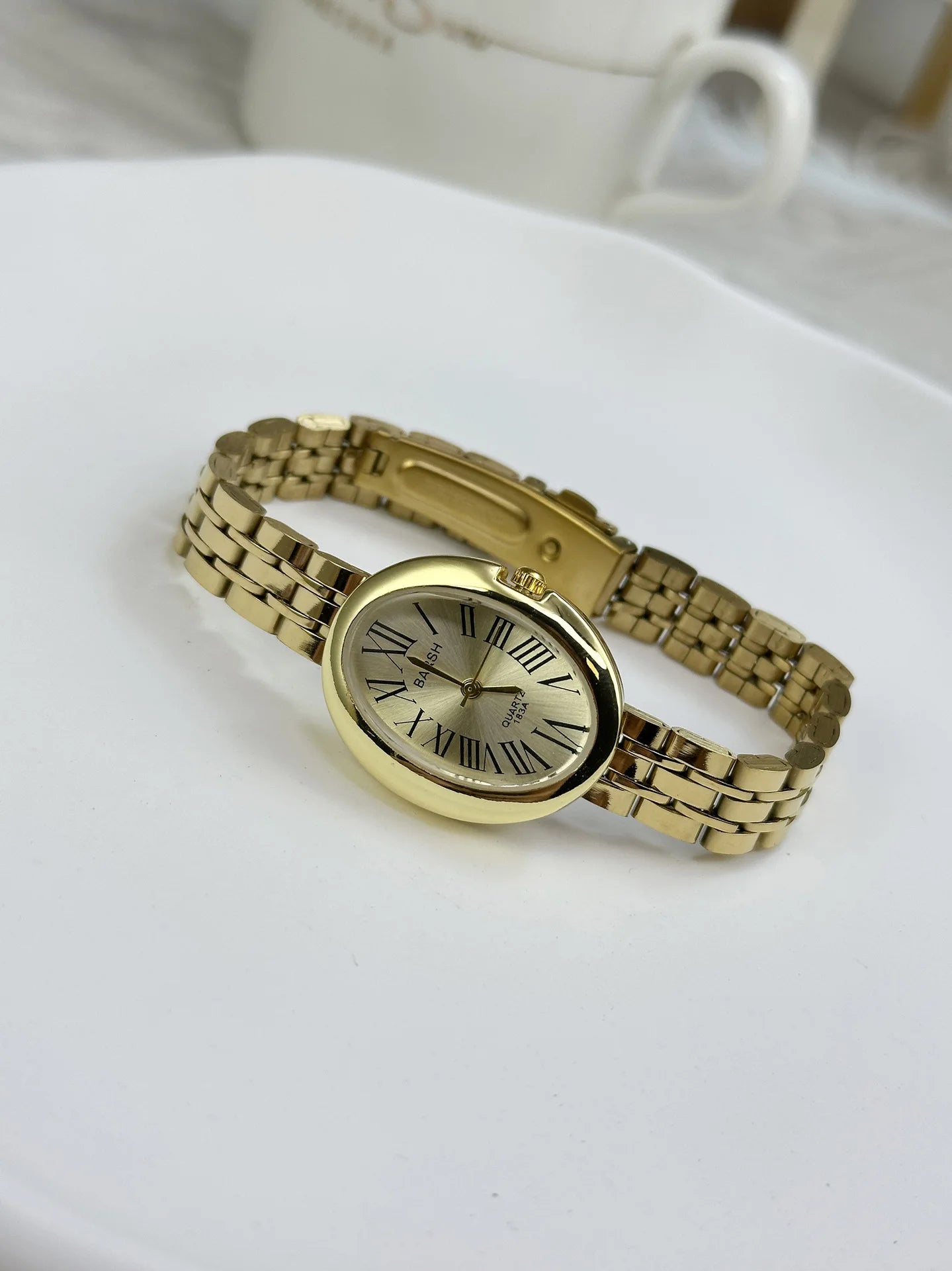 Vintage Women Roman Scale Classic Oval Dial Watch Simple Steel