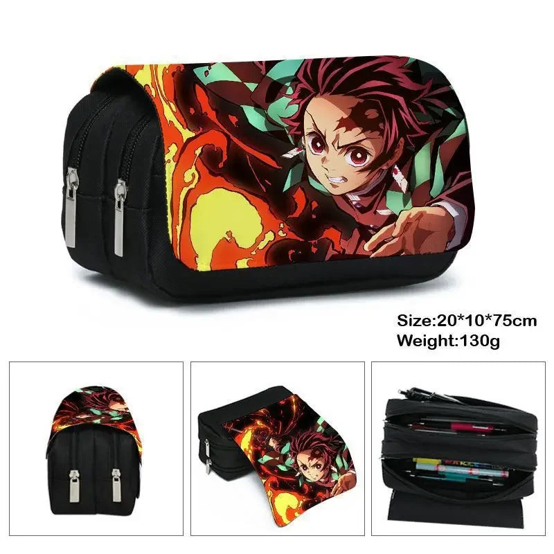 Anime Demon Slayer Pencil Case Student Bilayer Storage Bag